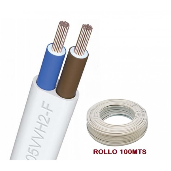 Cable Manguera plana 2x0,50mm Blanca, rollo de 100mts
